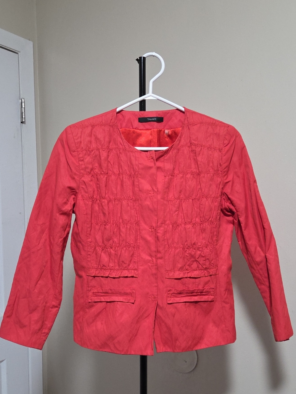 Tahari Coral Red Collarless Women's Blazer